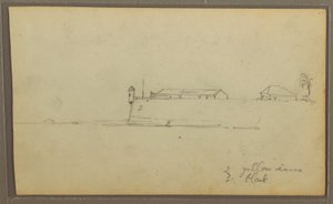 Dessin, un fort ; au verso : croquis botaniques, maison, 1857 - Frederic Edwin Church