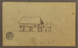 Dessin, Une hutte sur des poteaux, Guayaquil, Équateur, mai 1857