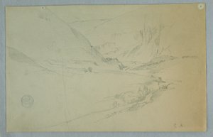 Dessin, vallée de montagne andine avec ruisseau sinueux, Colombie ou Équateur, 1857 - Frederic Edwin Church