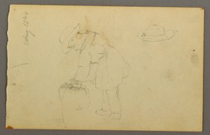Dessin, garçon appuyé sur un sac, chapeau, 1844 - Frederic Edwin Church