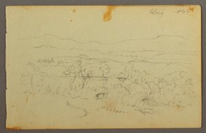 Dessin, large vallée avec des fermes, 1844 - Frederic Edwin Church