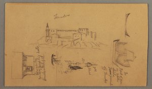 Dessin, château, minaret, voiliers, maison, mai 1868 - Frederic Edwin Church