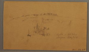 Dessin, château, minaret, voiliers, maison, mai 1868 - Frederic Edwin Church