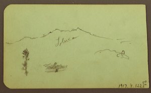 Dessin, église ; verso : paysage de montagne, "Taluca", 1883