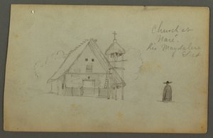 Dessin, église de Naré, Rio Magdalena, Colombie, 1853 - Frederic Edwin Church