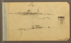 Dessin, église, tour, maison ; verso : chaîne de montagnes, 1889 - Frederic Edwin Church