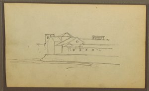 Dessin, église, tours ; Verso : figures en canoë, croquis botaniques, 1857 - Frederic Edwin Church