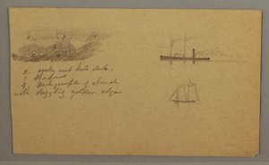 Dessin, étude de nuages, bateau à vapeur, voilier, peut-être 1865-66 - Frederic Edwin Church