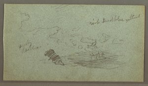 Dessin, Nuages sur une chaîne de collines, soleil bas, peut-être 1874