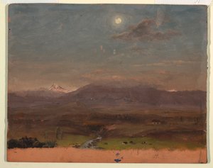 Dessin, Colombie ou Équateur, montagnes, clair de lune, 1853 ou 1857 - Frederic Edwin Church