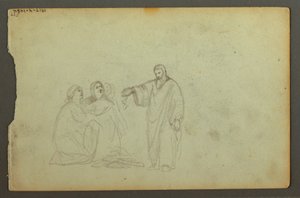 Dessin, chariot couvert, trois études de femme, peut-être 1868 - Frederic Edwin Church