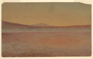 Dessin, vue lointaine des monts Katahdin et du voyageur depuis le lac Millinocket, 1870-80 - Frederic Edwin Church