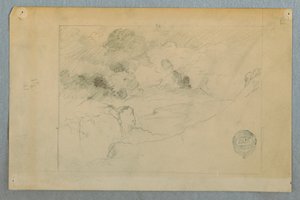Dessin, vue lointaine du volcan Sangay en éruption, Équateur, 1857-62 - Frederic Edwin Church