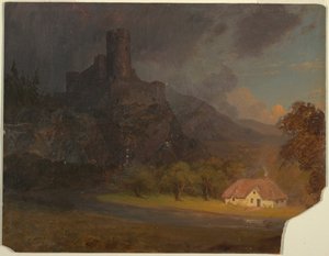 Dessin, château et cottage anglais, vers 1844 - Frederic Edwin Church