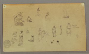 Dessin, études de figures, âne de bât, bateau à voile, peut-être 1868 - Frederic Edwin Church