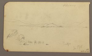 Dessin, personnage et charrette à bœufs, cyprès ; verso : vue du lac de Cuitzeo, janvier 1885 - Frederic Edwin Church