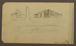 Dessin, jardin, maison, Cuautla ; verso : église, grange, Cuautla, février 1885 - Frederic Edwin Church