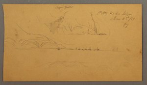 Dessin, port, voiliers, montagnes, 21 juin 1859 - Frederic Edwin Church