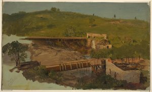 Dessin, colline avec viaducs et moulins en ruine, près de Catskill, New York, vers 1865 - Frederic Edwin Church