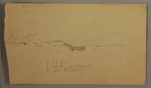 Dessin, collines, arc-en-ciel, peut-être 1865-66