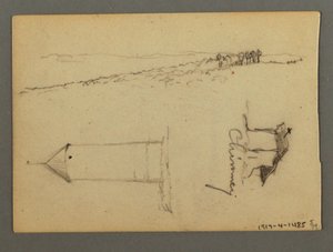 Dessin, maison sur la falaise, tours, peut-être 1868 - Frederic Edwin Church