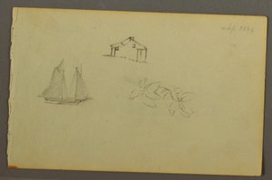 Dessin, maison, voilier, plante, septembre 1844 - Frederic Edwin Church