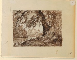 Dessin, paysage fluvial imaginaire, vers 1870-73 - Frederic Edwin Church