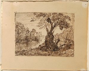 Dessin, paysage fluvial imaginaire, vers 1870-73 - Frederic Edwin Church