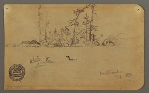 Dessin, île, deux huards, 1878 - Frederic Edwin Church