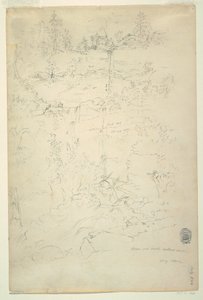 Dessin, chutes de Kaaterskill, montagnes Catskill, New York, juillet 1844
