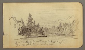 Dessin, lac entouré d
