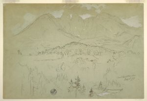 Dessin, paysage, Berchtesgaden, Bavière, 6 juillet 1868