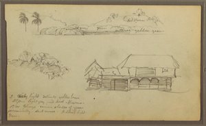 Dessin, paysage, cime des arbres, maison, 1857 - Frederic Edwin Church