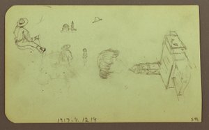 Dessin, paysage ; verso : figures, église, 1883