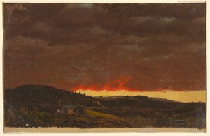 Dessin, paysage, coucher de soleil, vers 1845 - Frederic Edwin Church