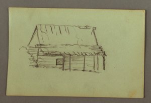 Dessin, Cabane en rondins, peut-être 1856