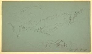 Dessin, paysage de montagne, maison, "près de Jorje", Équateur, juin 1857 - Frederic Edwin Church