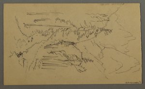 Dessin, Pics montagneux, deux personnages dans une barque, août 1868 - Frederic Edwin Church