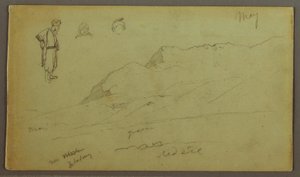 Dessin, chaîne de montagnes, études de figures, mai peut-être 1868