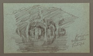 Dessin, Montagne et son reflet sur le lac, peut-être 1868