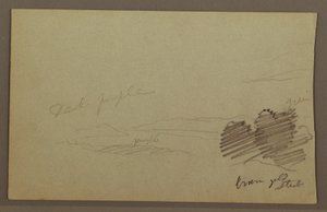 Dessin, chaîne de montagnes, nuage, peut-être années 1860