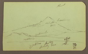 Dessin, Montagne, arbre, personnage ; Verso : église, arbre, 1883 - Frederic Edwin Church