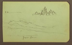 Dessin, montagnes, église ; verso : figures, église, 1883 - Frederic Edwin Church