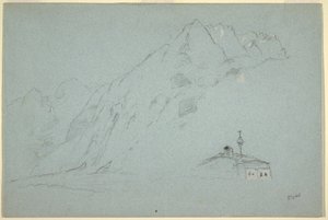 Dessin, montagnes près d
