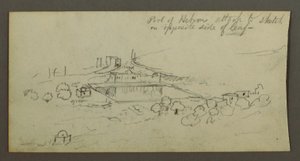 Dessin, piscine et bâtiments, peut-être 1868