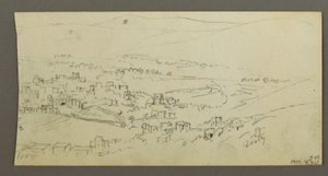 Dessin, piscine et bâtiments, peut-être 1868