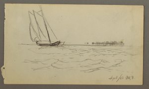 Dessin, voilier chevauchant les vagues, 1860 - Frederic Edwin Church