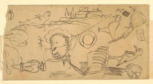 Dessin, voilier, homme dans un bateau, 1850