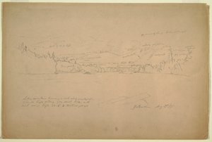 Dessin, rive du lac et contreforts du mont Katahdin, 29 août 1856