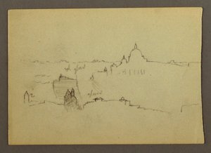 Dessin, Basilique Saint-Pierre vue du nord sur les collines et la ligne d